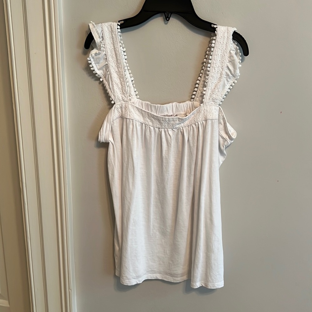 Loft Ruffle Sleeve Square Neck White Top